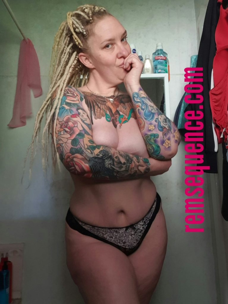 Rem Sequence alternative MILF PAWG porn star australian tattooed dreadlocks in leopard print panties